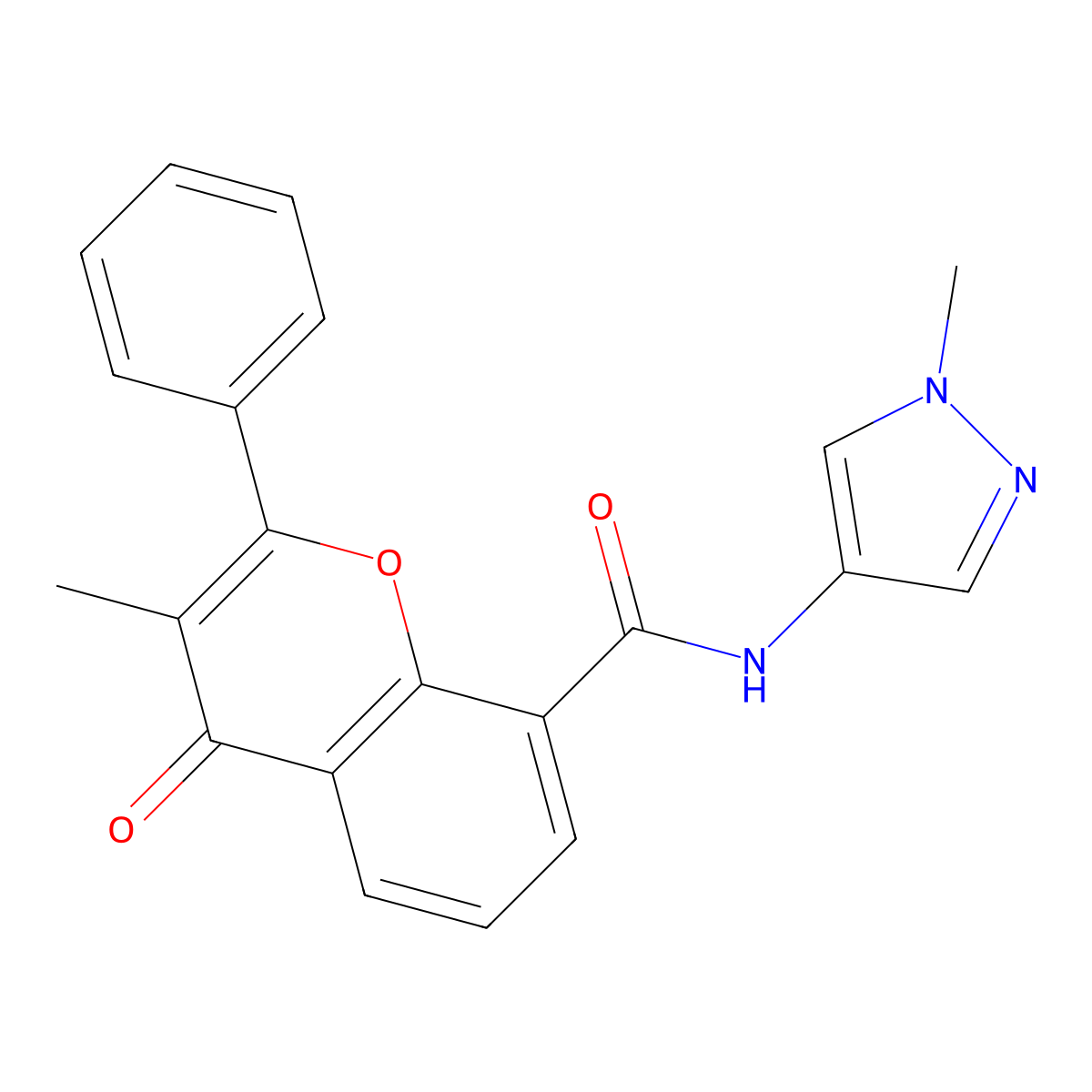 3-methyl-N-(1-methyl-1H-pyrazol-4-yl)-4-oxo-2-phenyl-4H-chromene-8-carboxamide molecular structure, CAS 1259223-46-5