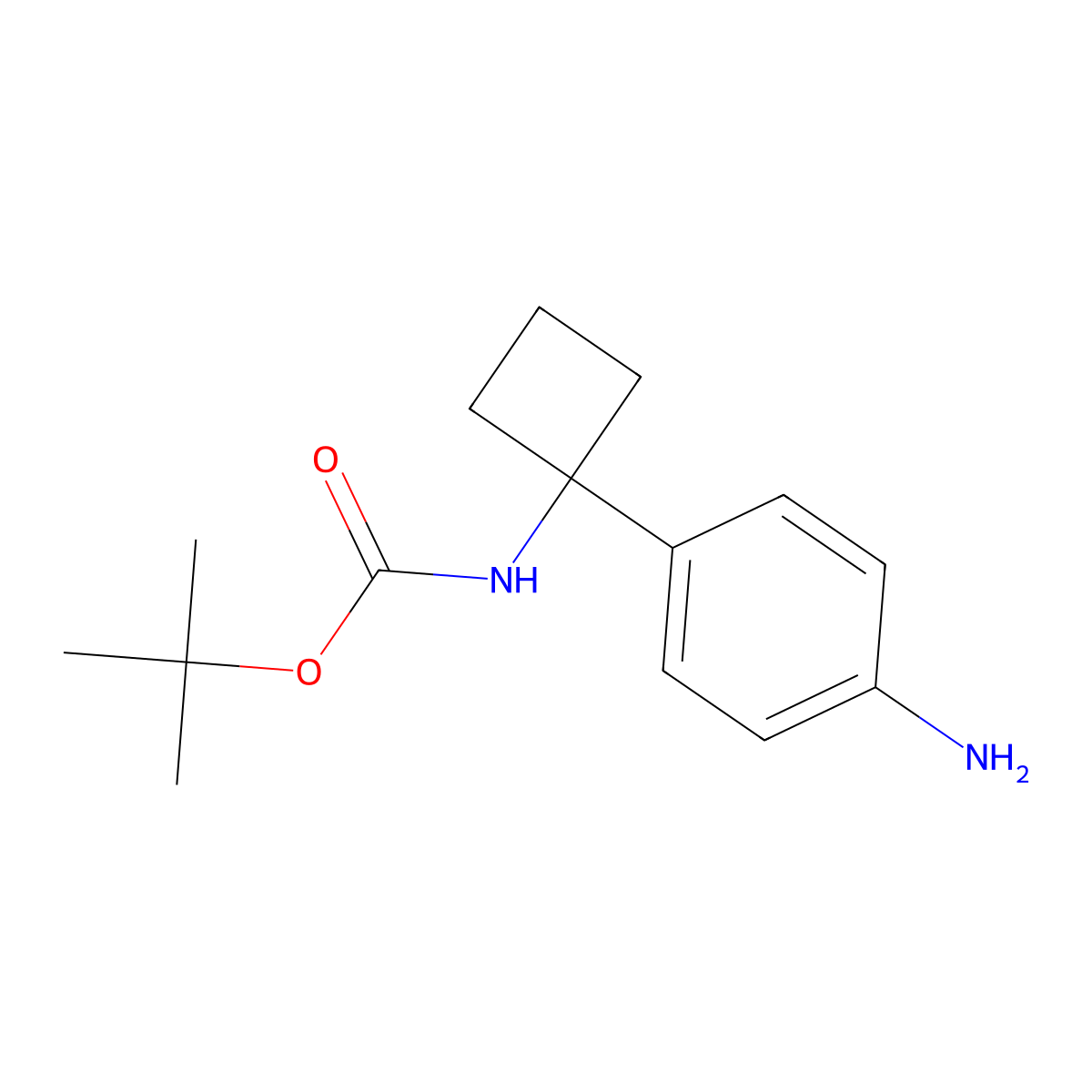 Carbamic acid, N-(1-(4-aminophenyl)cyclobutyl)-, 1,1-dimethylethyl ester molecular structure, CAS 1259224-00-4