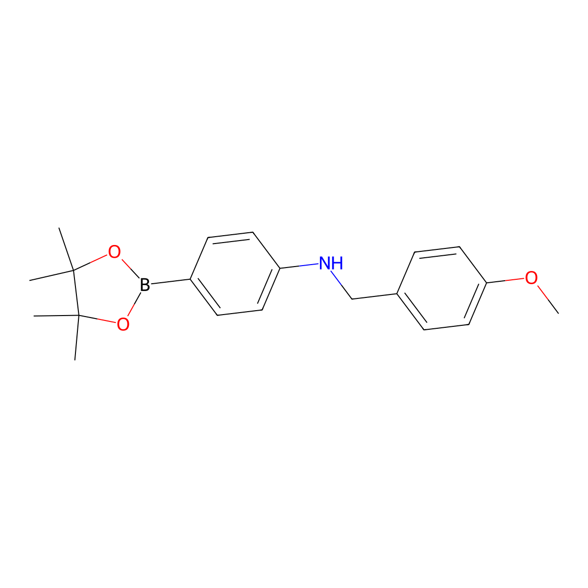 Benzenemethanamine, 4-methoxy-N-[4-(4,4,5,5-tetramethyl-1,3,2-dioxaborolan-2-yl)phenyl]- molecular structure, CAS 1259285-57-8