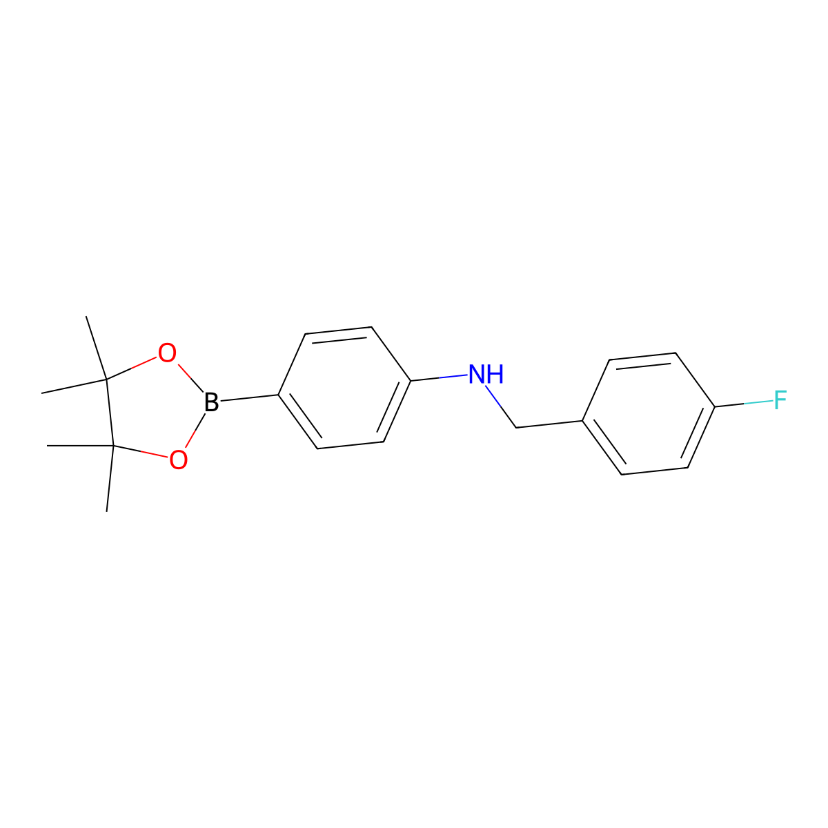 N-(4-fluorobenzyl)-4-(4,4,5,5-tetramethyl-1,3,2-dioxaborolan-2-yl)aniline molecular structure, CAS 1259285-60-3