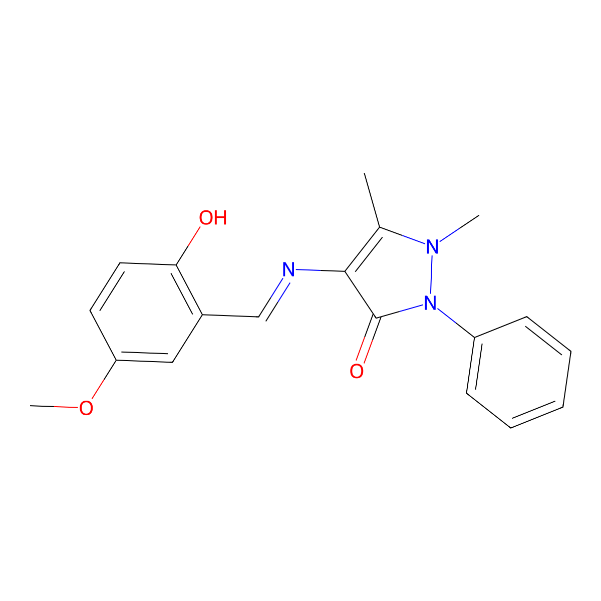 4-{[(E)-(2-hydroxy-5-methoxyphenyl)methylidene]amino}-1,5-dimethyl-2-phenyl-1,2-dihydro-3H-pyrazol-3-one molecular structure, CAS 1259287-85-8