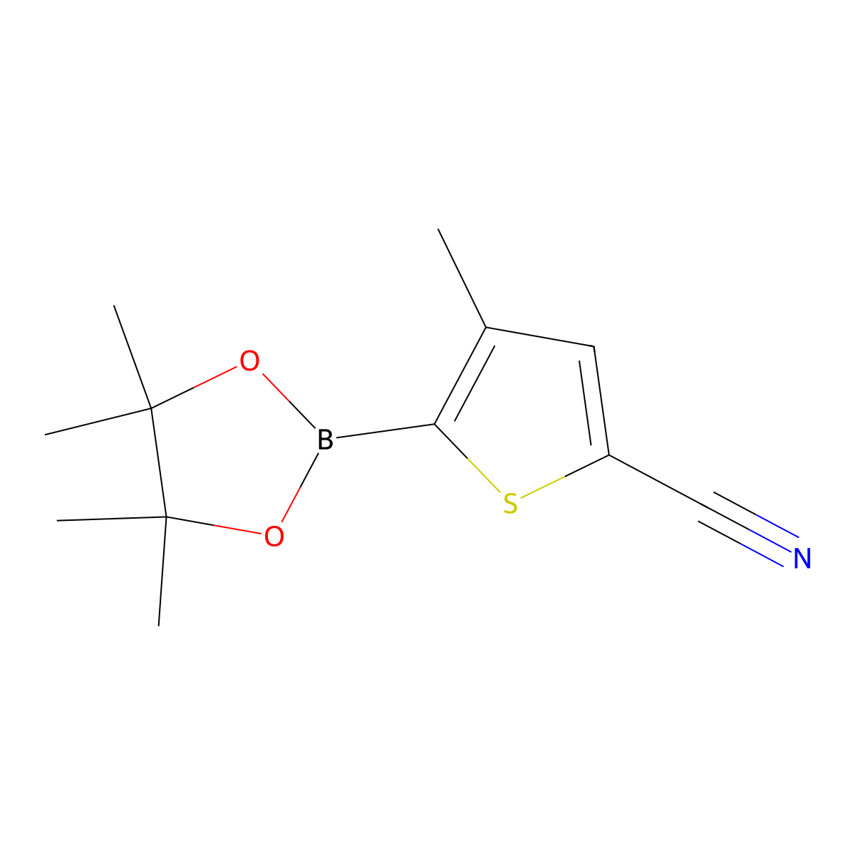 4-Methyl-5-(tetramethyl-1,3,2-dioxaborolan-2-yl)thiophene-2-carbonitrile molecular structure, CAS 1259298-21-9