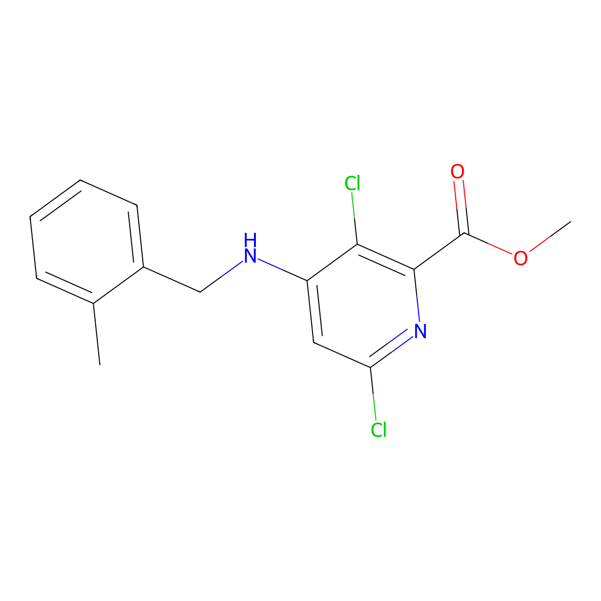 Methyl 3,6-dichloro-4-((2-methylbenzyl)amino)picolinate molecular structure, CAS 1259329-36-6