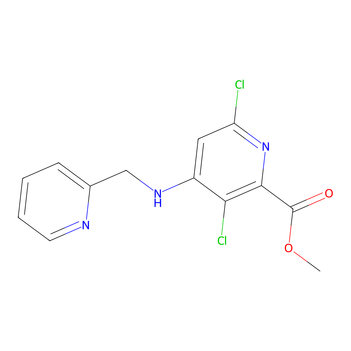 Methyl 3,6-dichloro-4-((pyridin-2-ylmethyl)amino)picolinate molecular structure, CAS 1259329-41-3