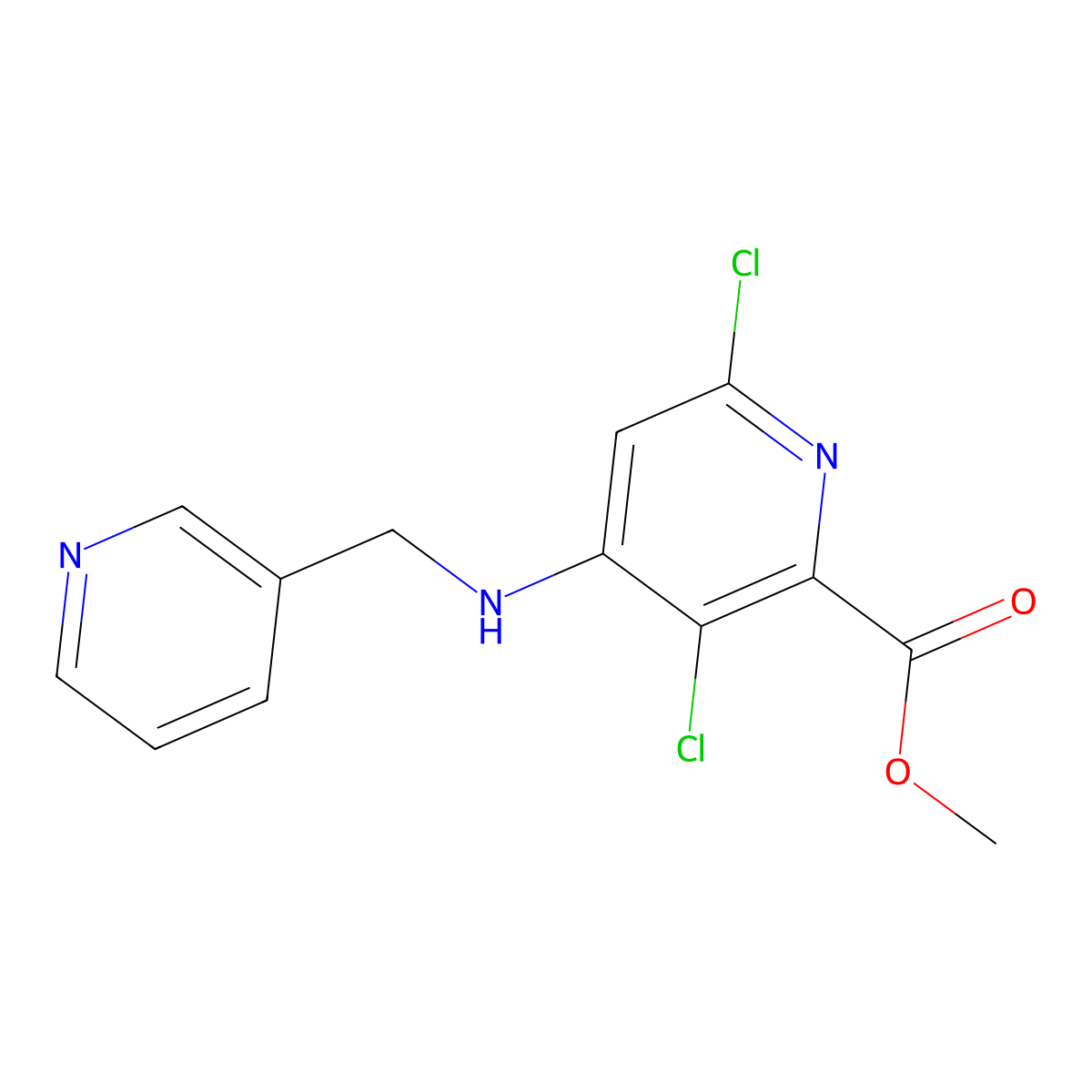 Methyl 3,6-dichloro-4-((pyridin-3-ylmethyl)amino)picolinate molecular structure, CAS 1259329-54-8