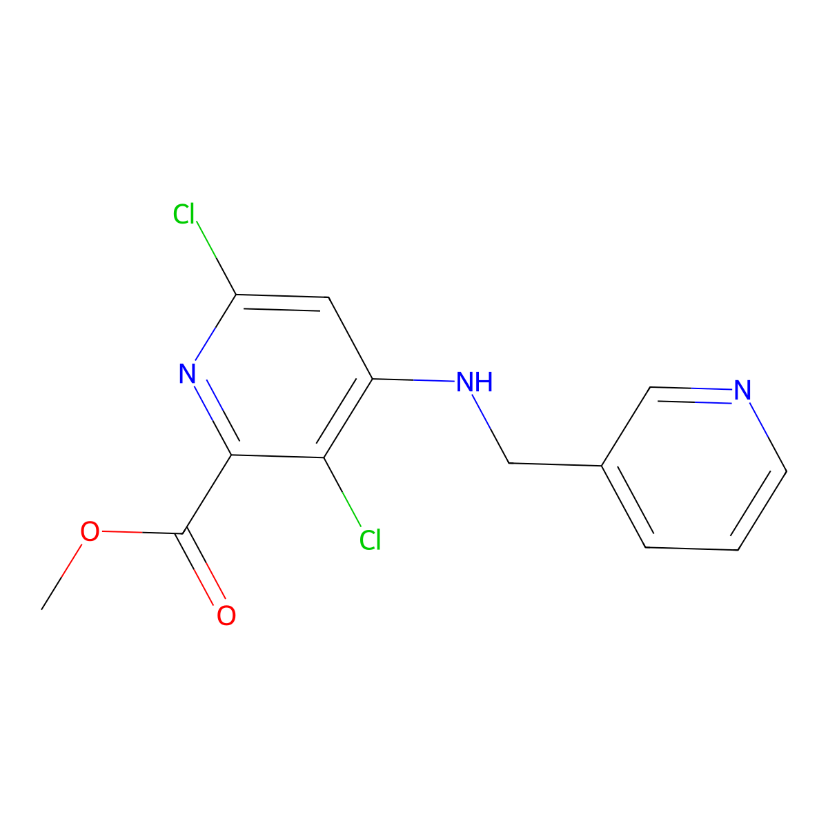 Methyl 3,6-dichloro-4-((pyridin-3-ylmethyl)amino)picolinate molecular structure, CAS 1259329-54-8