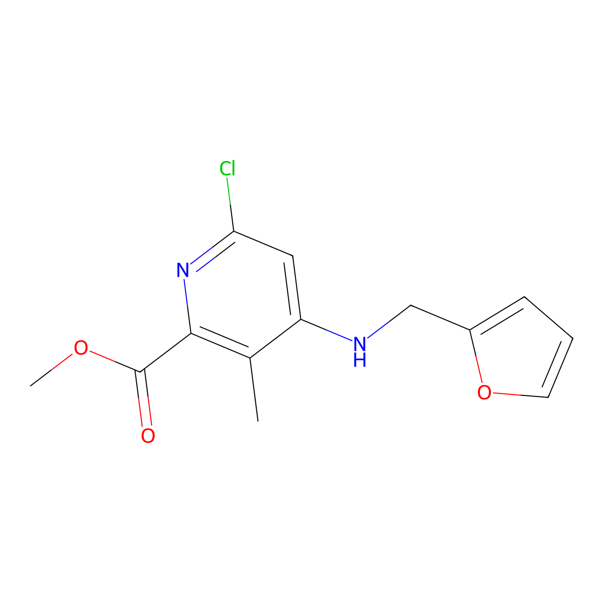 Methyl 6-chloro-4-((furan-2-ylmethyl)amino)-3-methylpicolinate molecular structure, CAS 1259329-94-6