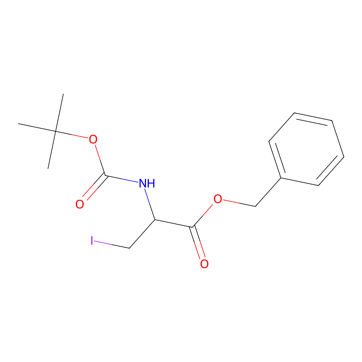 Benzyl N-(tert-butoxycarbonyl)-3-iodo-D-alaninate molecular structure, CAS 125942-79-2
