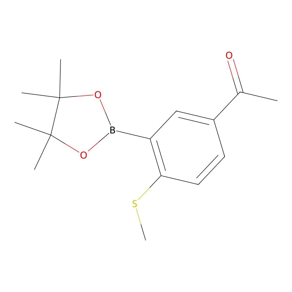 1-(4-(Methylthio)-3-(4,4,5,5-tetramethyl-1,3,2-dioxaborolan-2-yl)phenyl)ethanone molecular structure, CAS 1259443-62-3