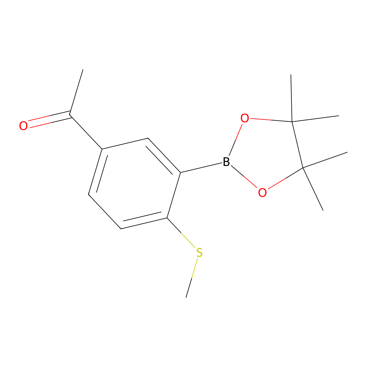 1-(4-(Methylthio)-3-(4,4,5,5-tetramethyl-1,3,2-dioxaborolan-2-yl)phenyl)ethanone molecular structure, CAS 1259443-62-3