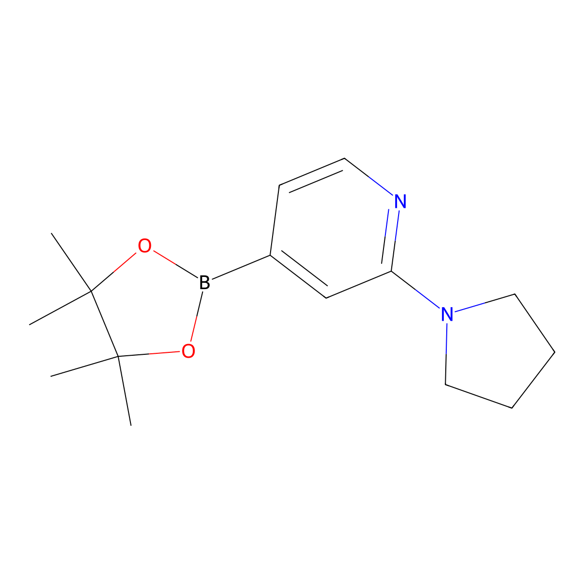 2-(Pyrrolidin-1-yl)-4-(tetramethyl-1,3,2-dioxaborolan-2-yl)pyridine molecular structure, CAS 1259445-03-8