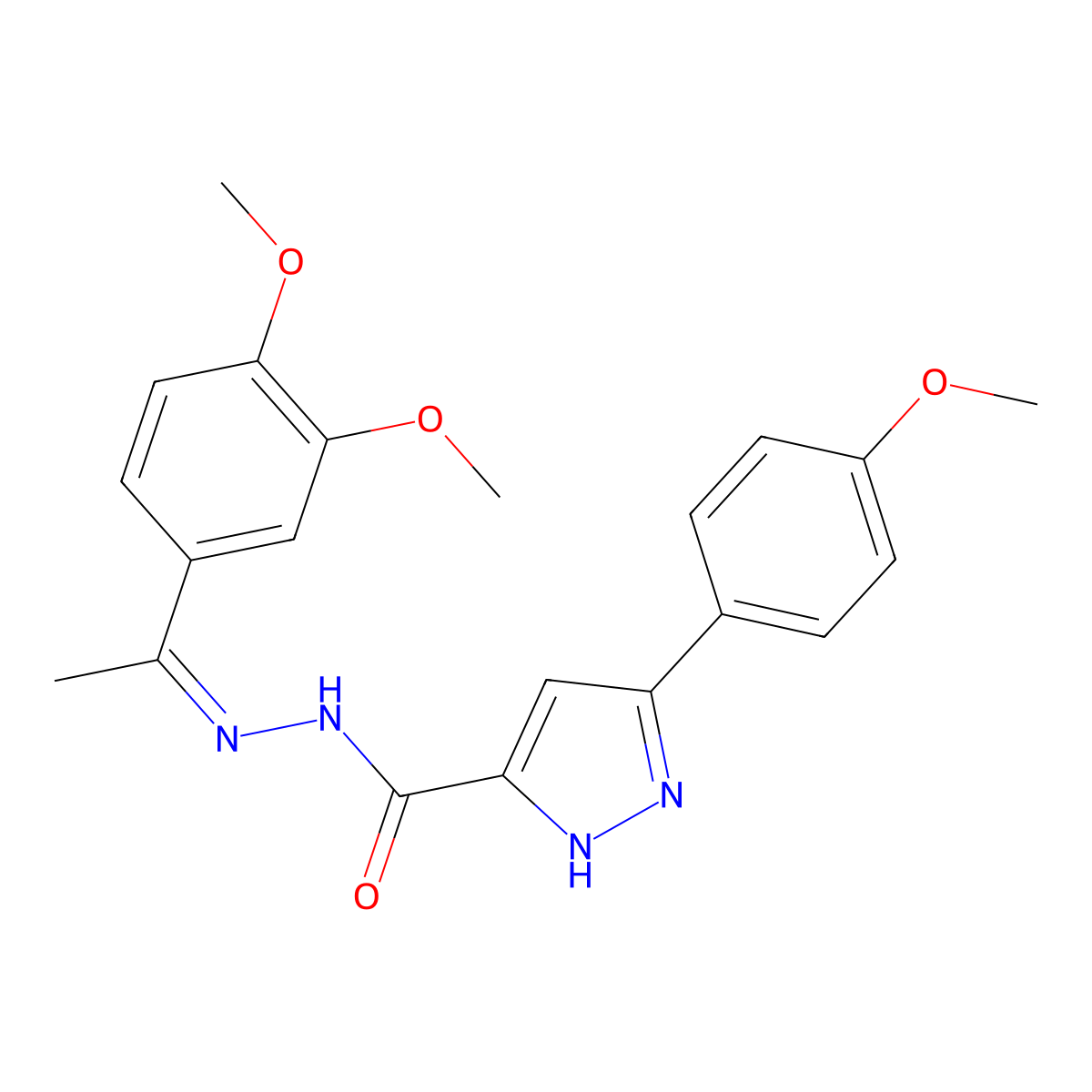 N'-((1E)-1-(3,4-dimethoxyphenyl)ethylidene)-3-(4-methoxyphenyl)-1H-pyrazole-5-carbohydrazide molecular structure, CAS 1259484-97-3