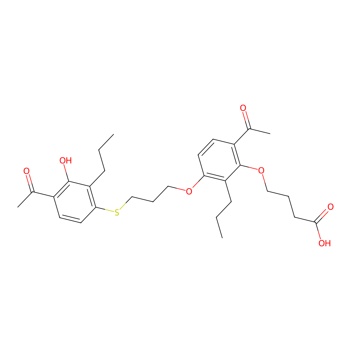 4-(6-Acetyl-3-(3-(4-acetyl-3-hydroxy-2-propylphenylthio)propoxy)-2-propylphenoxy)butyric acid molecular structure, CAS 125961-82-2