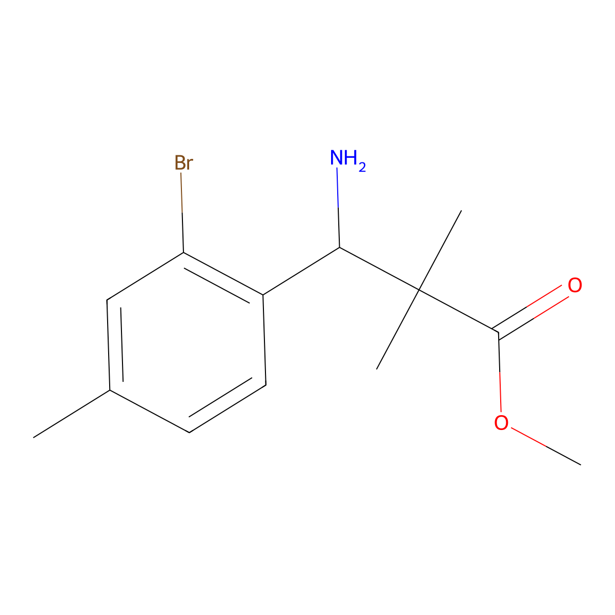 Methyl (3R)-3-amino-3-(2-bromo-4-methylphenyl)-2,2-dimethylpropanoate molecular structure, CAS 1259610-89-3