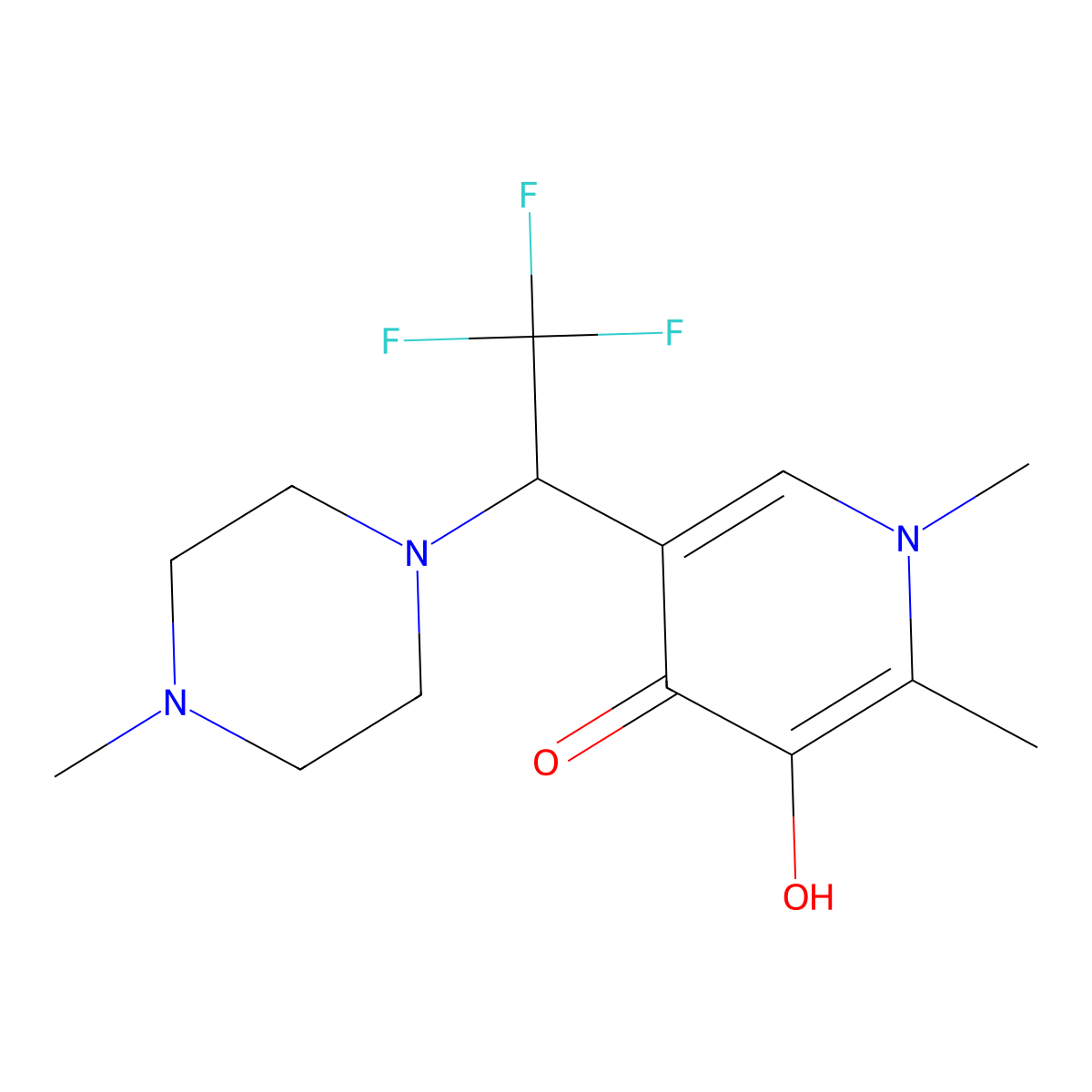3-Hydroxy-1,2-dimethyl-5-(2,2,2-trifluoro-1-(4-methylpiperazin-1-yl)ethyl)pyridin-4(1H)-one molecular structure, CAS 1259680-61-9