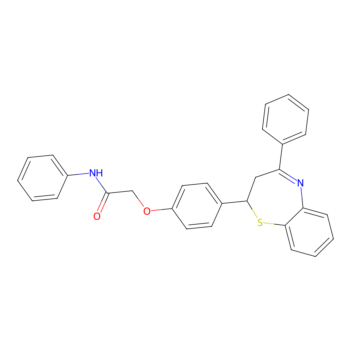 N-phenyl-2-[4-(4-phenyl-2,3-dihydro-1,5-benzothiazepin-2-yl)phenoxy]acetamide molecular structure, CAS 125989-73-3
