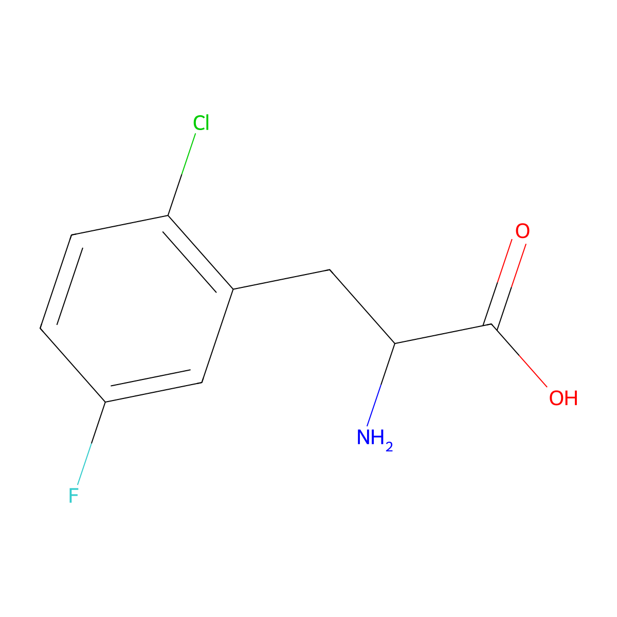 2-Amino-3-(2-chloro-5-fluorophenyl)propanoic acid molecular structure, CAS 1259958-87-6