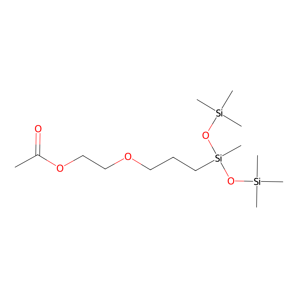Poly(oxy-1,2-ethanediyl), alpha-acetyl-omega-(3-(1,3,3,3-tetramethyl-1-((trimethylsilyl)oxy)disiloxanyl)propoxy)- molecular structure, CAS 125997-17-3