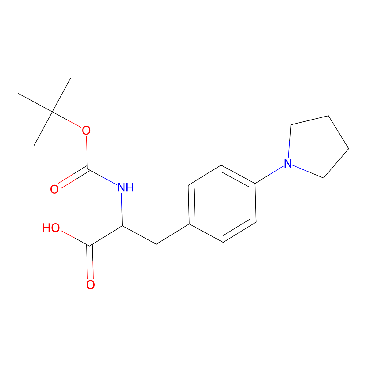 2-((Tert-butoxycarbonyl)amino)-3-(4-(pyrrolidin-1-yl)phenyl)propanoic acid molecular structure, CAS 1259980-94-3