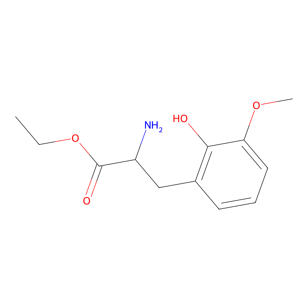 Ethyl 2-amino-3-(2-hydroxy-3-methoxyphenyl)propanoate molecular structure, CAS 1259985-39-1