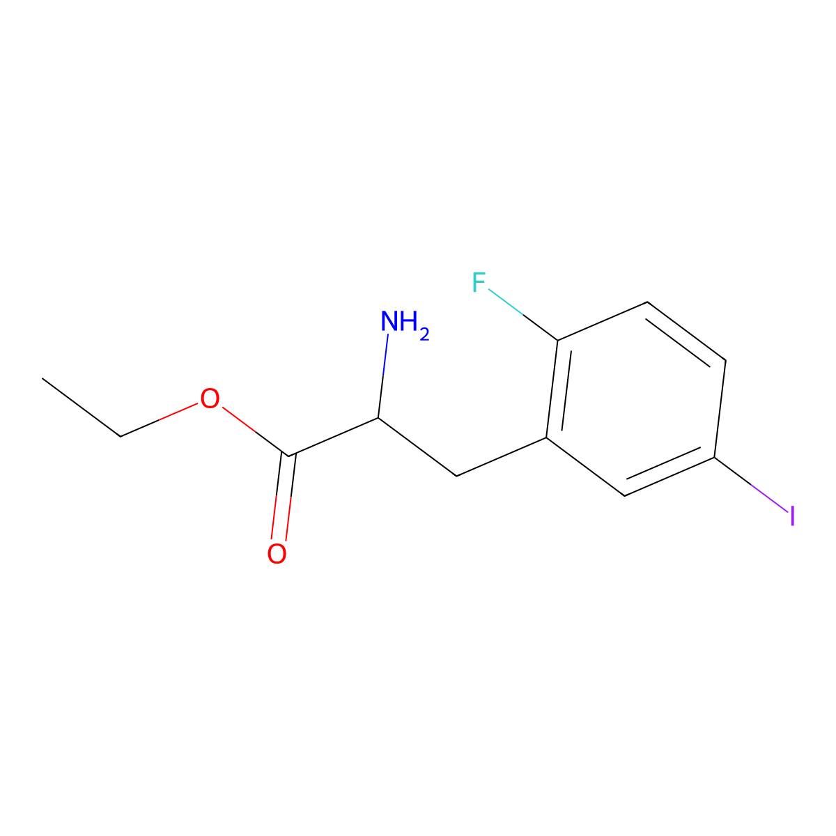 Ethyl 2-amino-3-(2-fluoro-5-iodophenyl)propanoate molecular structure, CAS 1259988-91-4