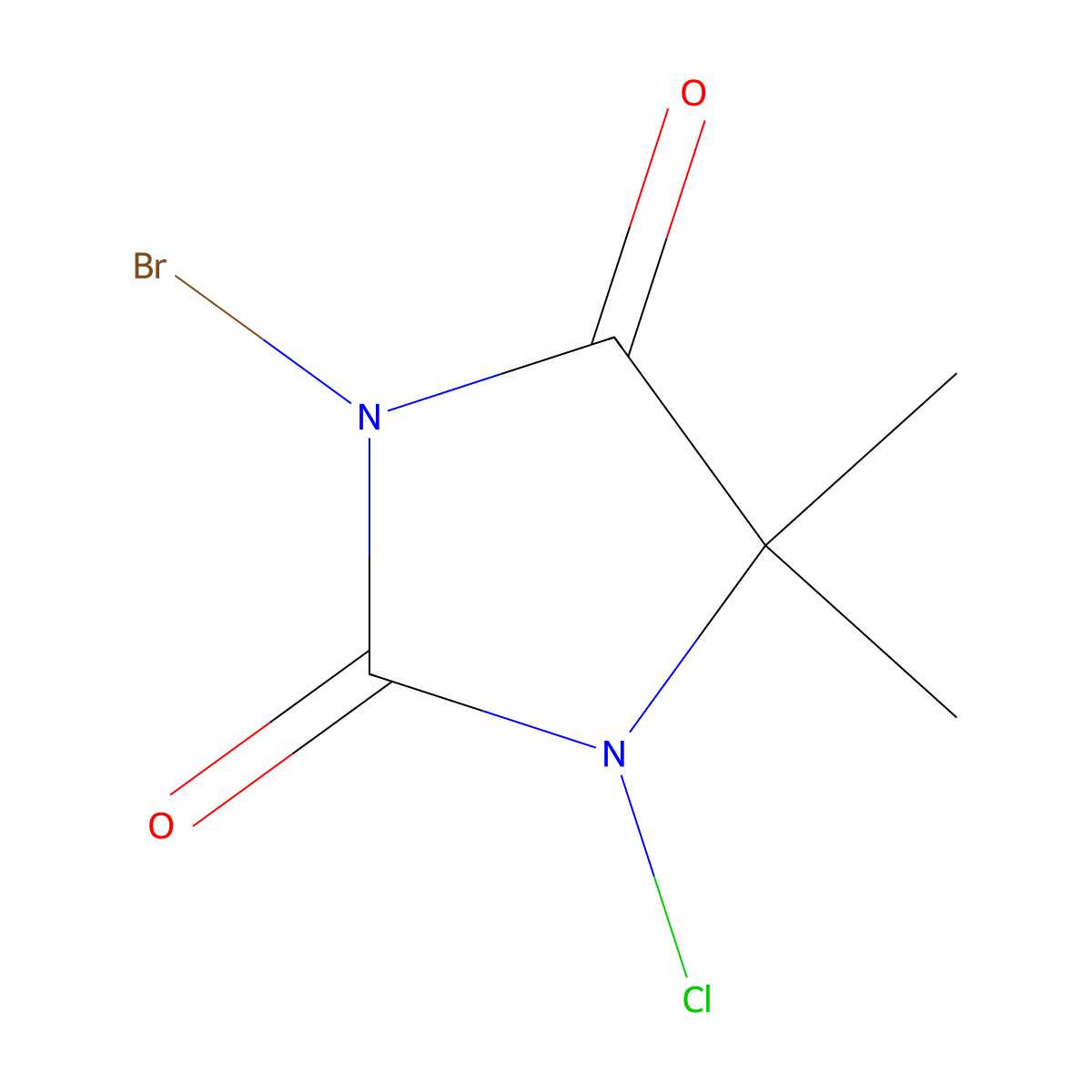 3-Bromo-1-chloro-5,5-dimethylhydantoin molecular structure, CAS 126-06-7