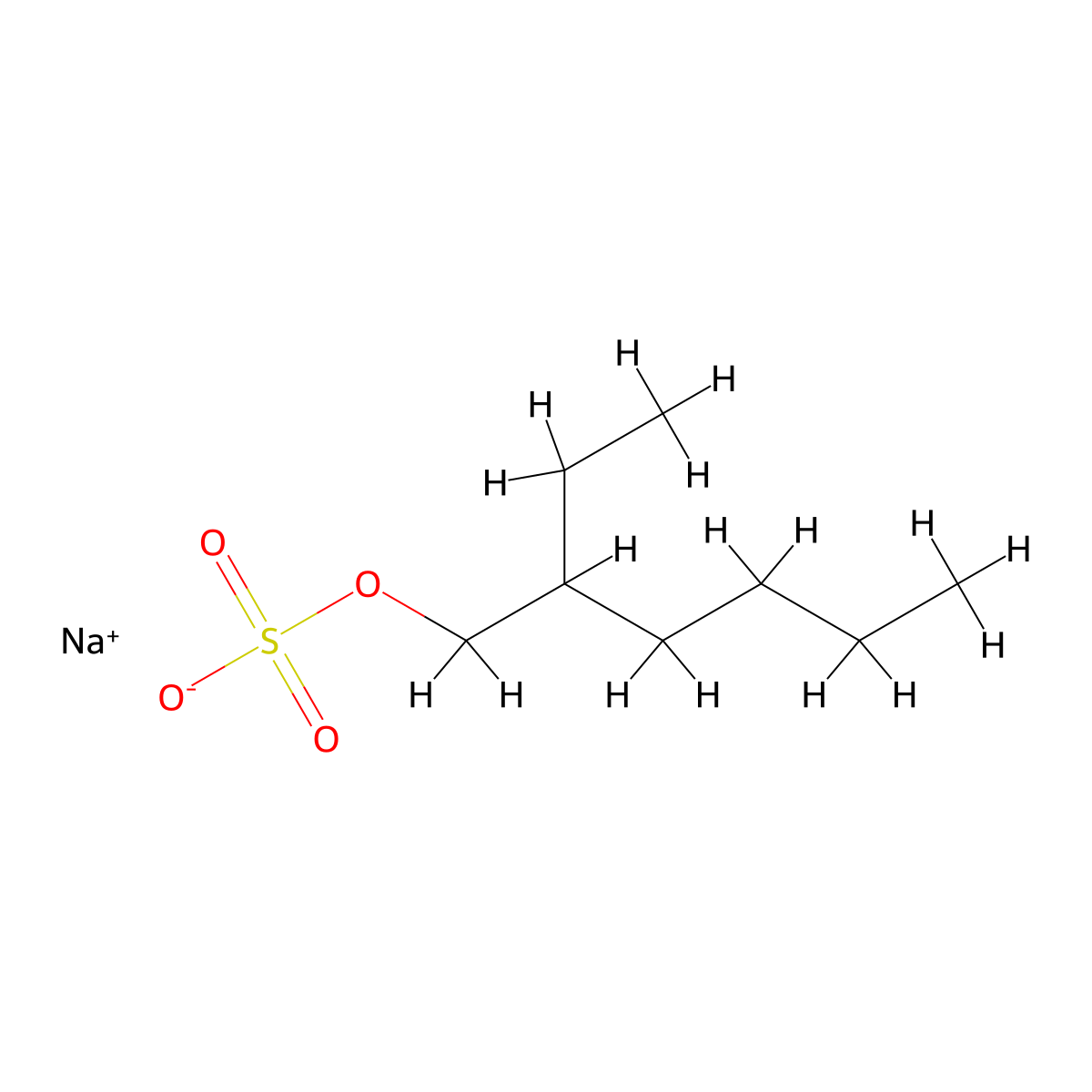 sodium 2-ethylhexyl sulfate molecular structure, CAS 126-92-1
