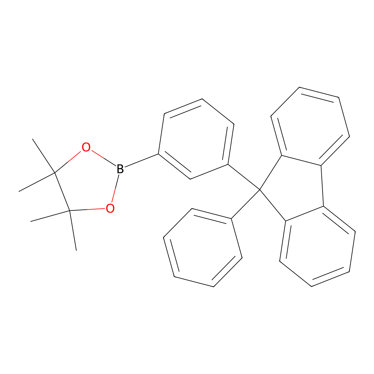 4,4,5,5-tetramethyl-2-(3-(9-phenyl-9H-fluoren-9-yl)phenyl)-1,3,2-dioxaborolane molecular structure, CAS 1260032-45-8