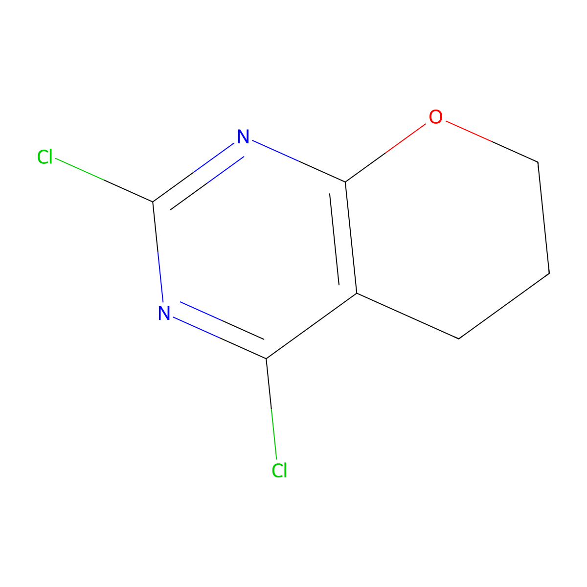 2,4-dichloro-6,7-dihydro-5H-pyrano(2,3-d)pyrimidine molecular structure, CAS 1260088-95-6