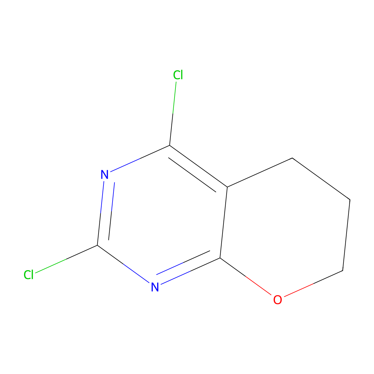 2,4-dichloro-6,7-dihydro-5H-pyrano(2,3-d)pyrimidine molecular structure, CAS 1260088-95-6