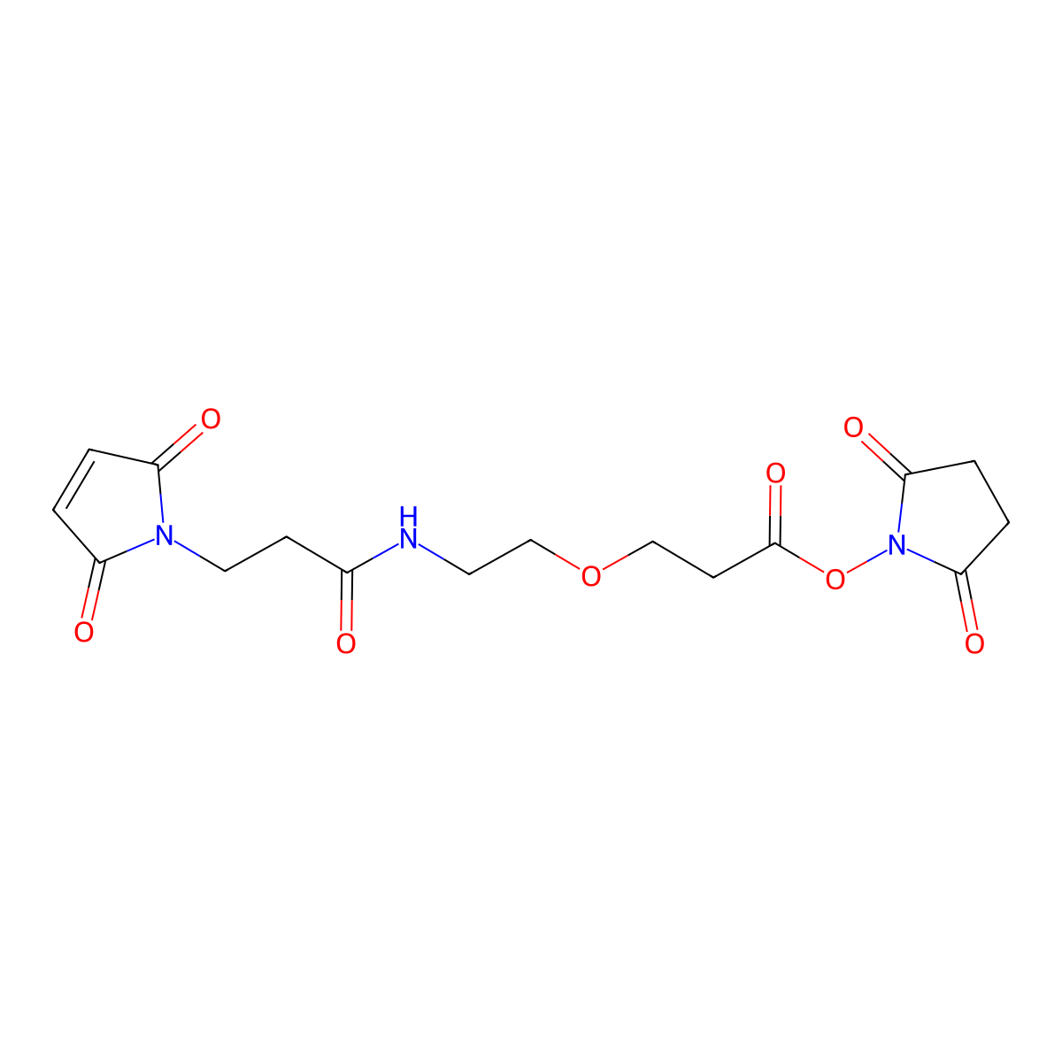 2,5-dioxopyrrolidin-1-yl 3-(2-(3-(2,5-dioxo-2,5-dihydro-1H-pyrrol-1-yl)propanamido)ethoxy)propanoate molecular structure, CAS 1260092-50-9