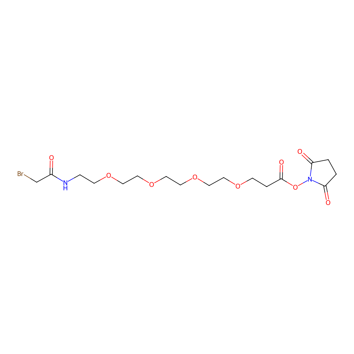 Bromoacetamido-PEG4-NHS ester molecular structure, CAS 1260139-70-5