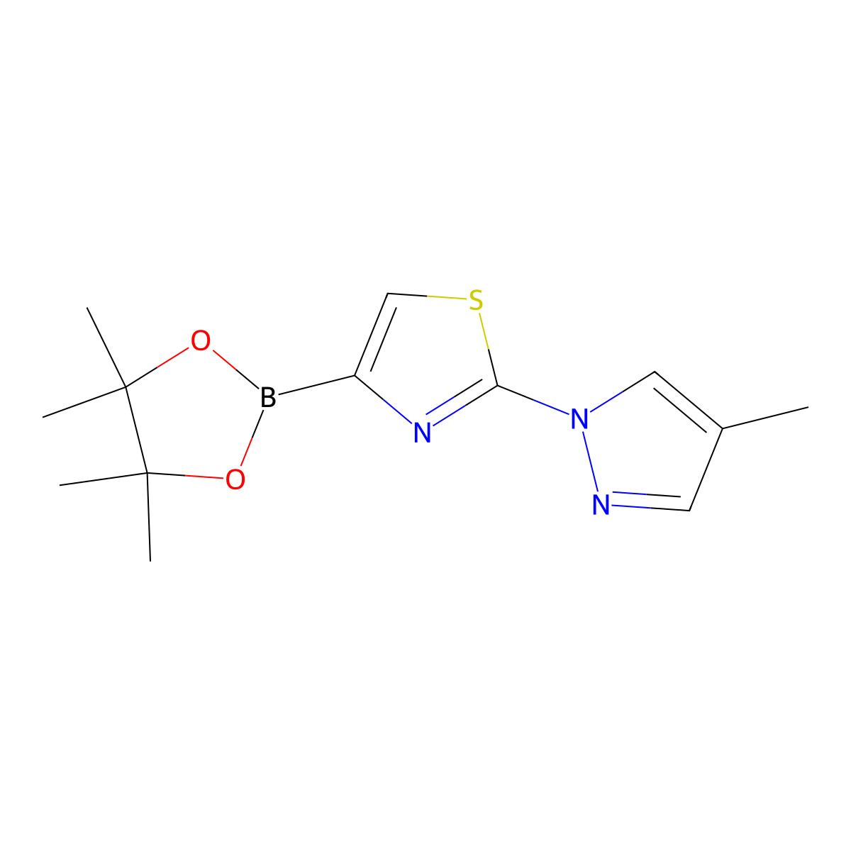2-(4-Methyl-1H-pyrazol-1-yl)-4-(4,4,5,5-tetramethyl-1,3,2-dioxaborolan-2-yl)thiazole molecular structure, CAS 1260152-83-7
