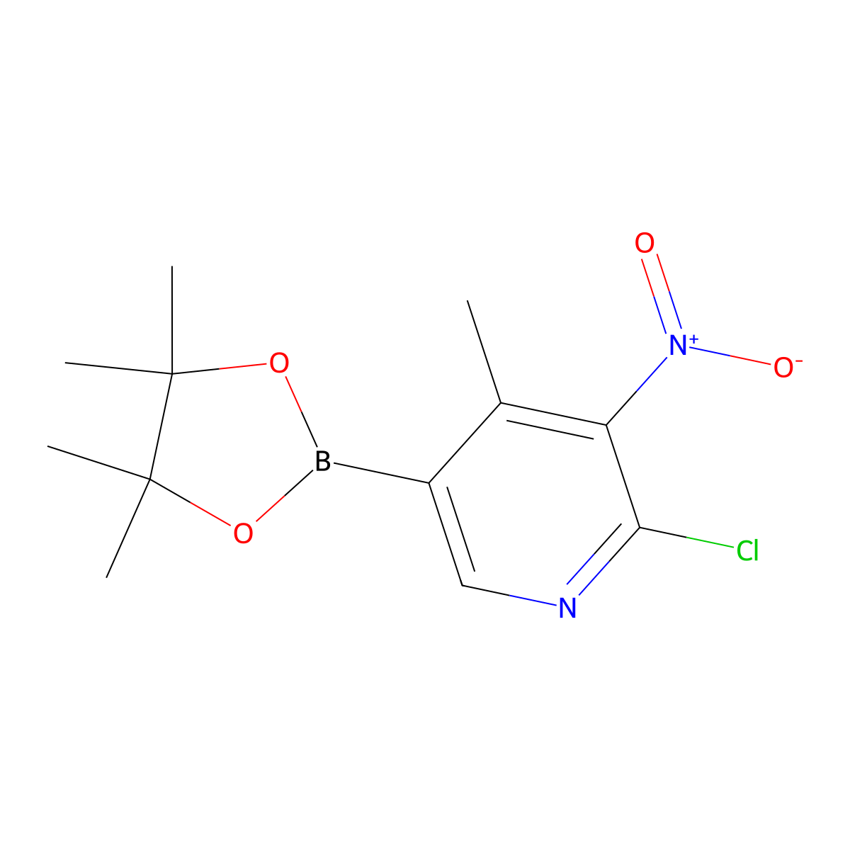 2-Chloro-4-methyl-3-nitro-5-(4,4,5,5-tetramethyl-1,3,2-dioxaborolan-2-yl)pyridine molecular structure, CAS 1260156-97-5