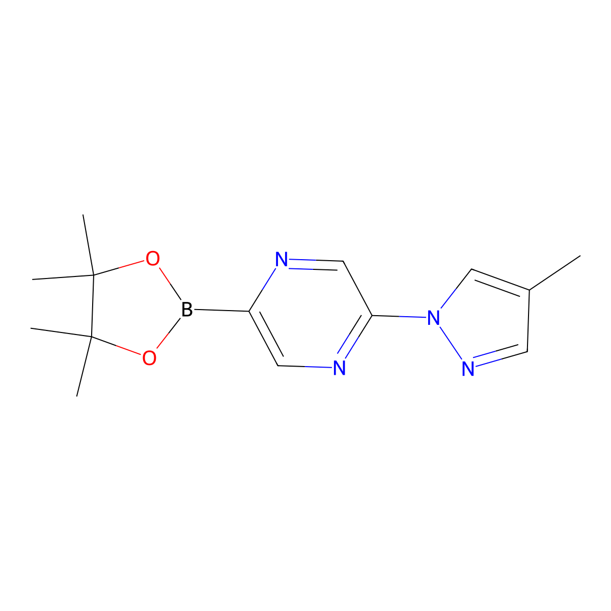 5-(4-Methyl-1H-Pyrazol-1-yl)pyrazine-2-boronic acid pinacol ester molecular structure, CAS 1260158-31-3