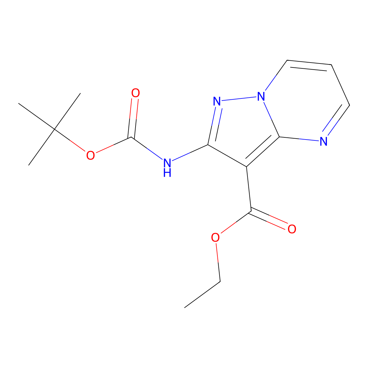 Ethyl 2-((tert-butoxycarbonyl)amino)pyrazolo[1,5-a]pyrimidine-3-carboxylate molecular structure, CAS 1260169-04-7