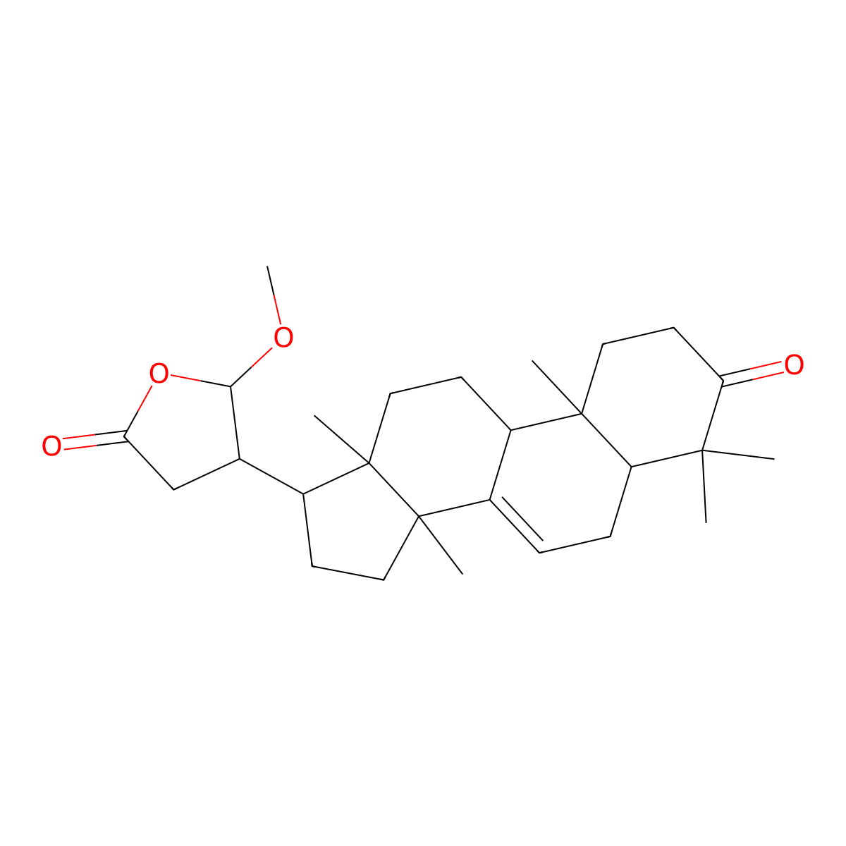 3-Oxo-21alpha-methoxy-24,25,26,27-tetranortirucall-7-ene-23(21)-lactone molecular structure, CAS 1260173-73-6