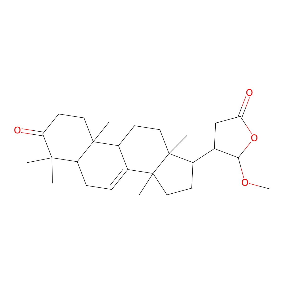 3-Oxo-21alpha-methoxy-24,25,26,27-tetranortirucall-7-ene-23(21)-lactone molecular structure, CAS 1260173-73-6