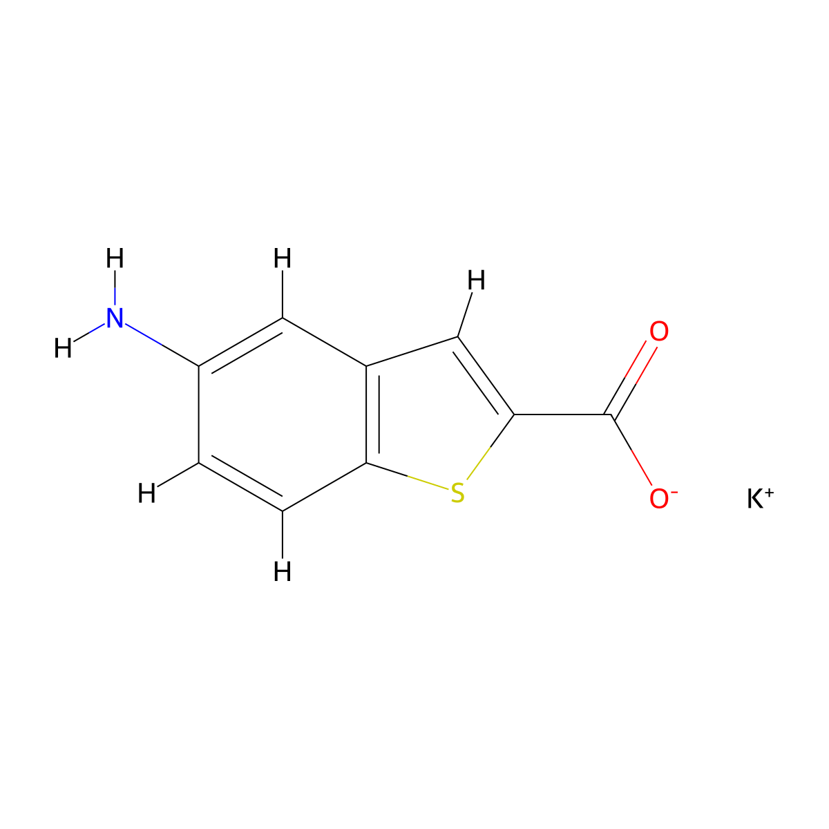 Potassium 5-aminobenzo[b]thiophene-2-carboxylate molecular structure, CAS 1260178-57-1