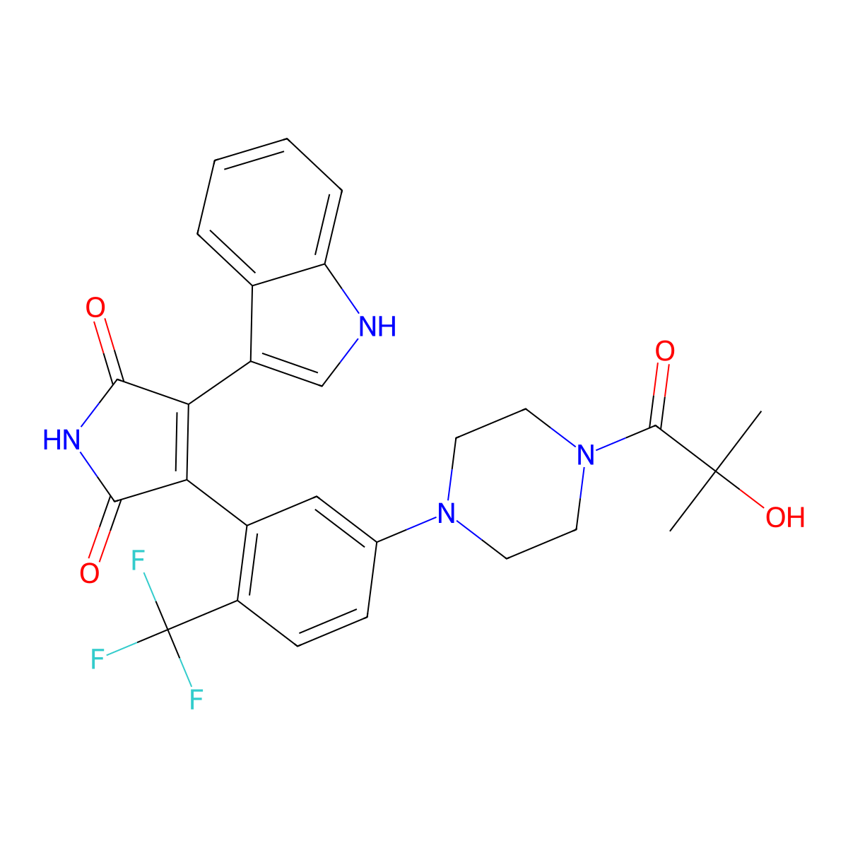 3-(5-(4-(2-hydroxy-2-methylpropionyl)piperazin-1-yl)-2-trifluoromethylphenyl)-4-(1H-indol-3-yl)pyrrole-2,5-dione molecular structure, CAS 1260181-14-3