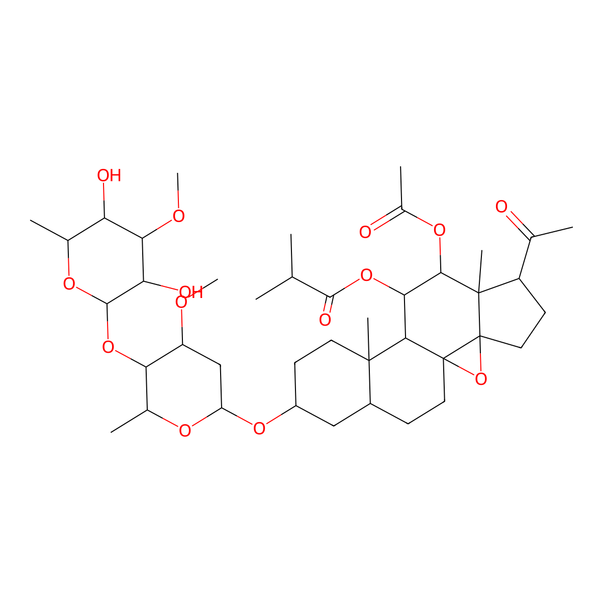 3-O-beta-Allopyranosyl-(1->4)-beta-oleandropyranosyl-11-O-isobutyryl-12-O-acetyltenacigenin B molecular structure, CAS 1260252-18-3