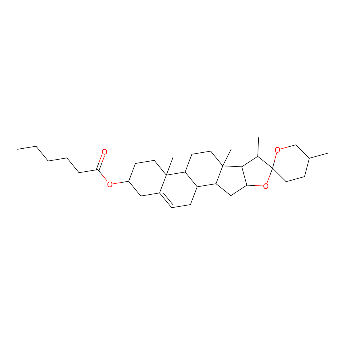 Spirost-5-en-3-yl hexanoate molecular structure, CAS 1260369-44-5