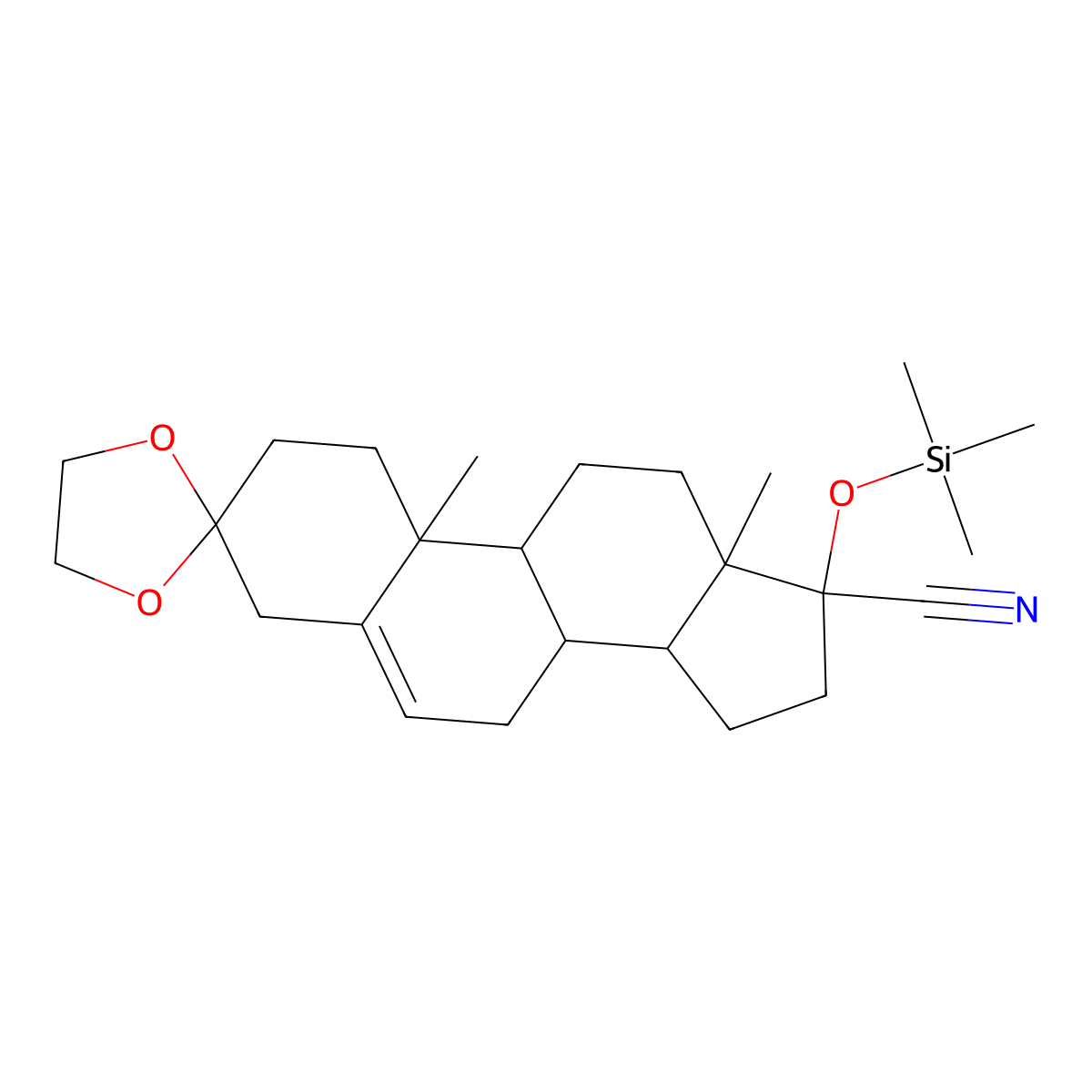 10',13'-dimethyl-17'-trimethylsilyloxyspiro[1,3-dioxolane-2,3'-2,4,7,8,9,11,12,14,15,16-decahydro-1H-cyclopenta[a]phenanthrene]-17'-carbonitrile molecular structure, CAS 1260372-73-3
