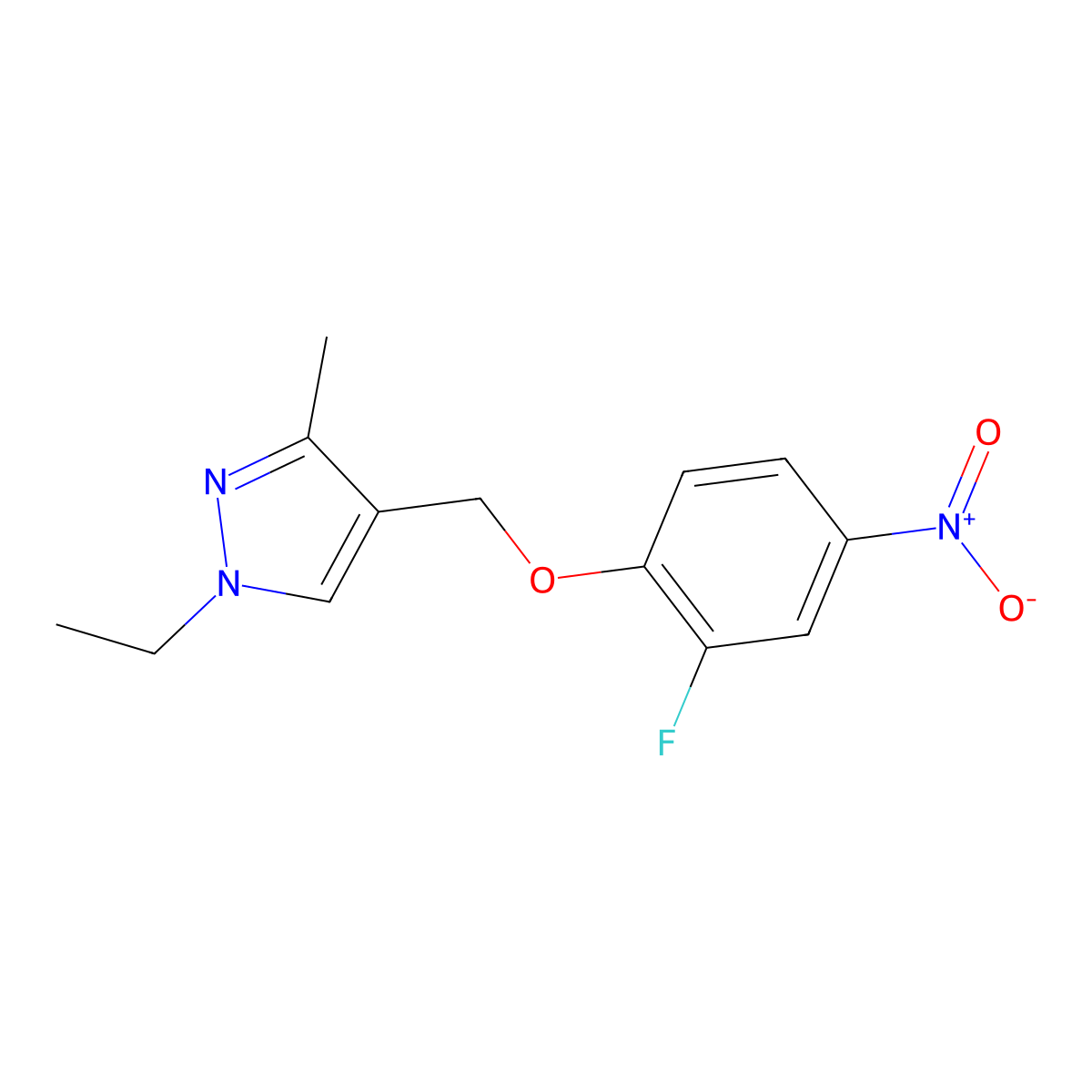 1-ethyl-4-[(2-fluoro-4-nitrophenoxy)methyl]-3-methyl-1H-pyrazole molecular structure, CAS 1260379-21-2