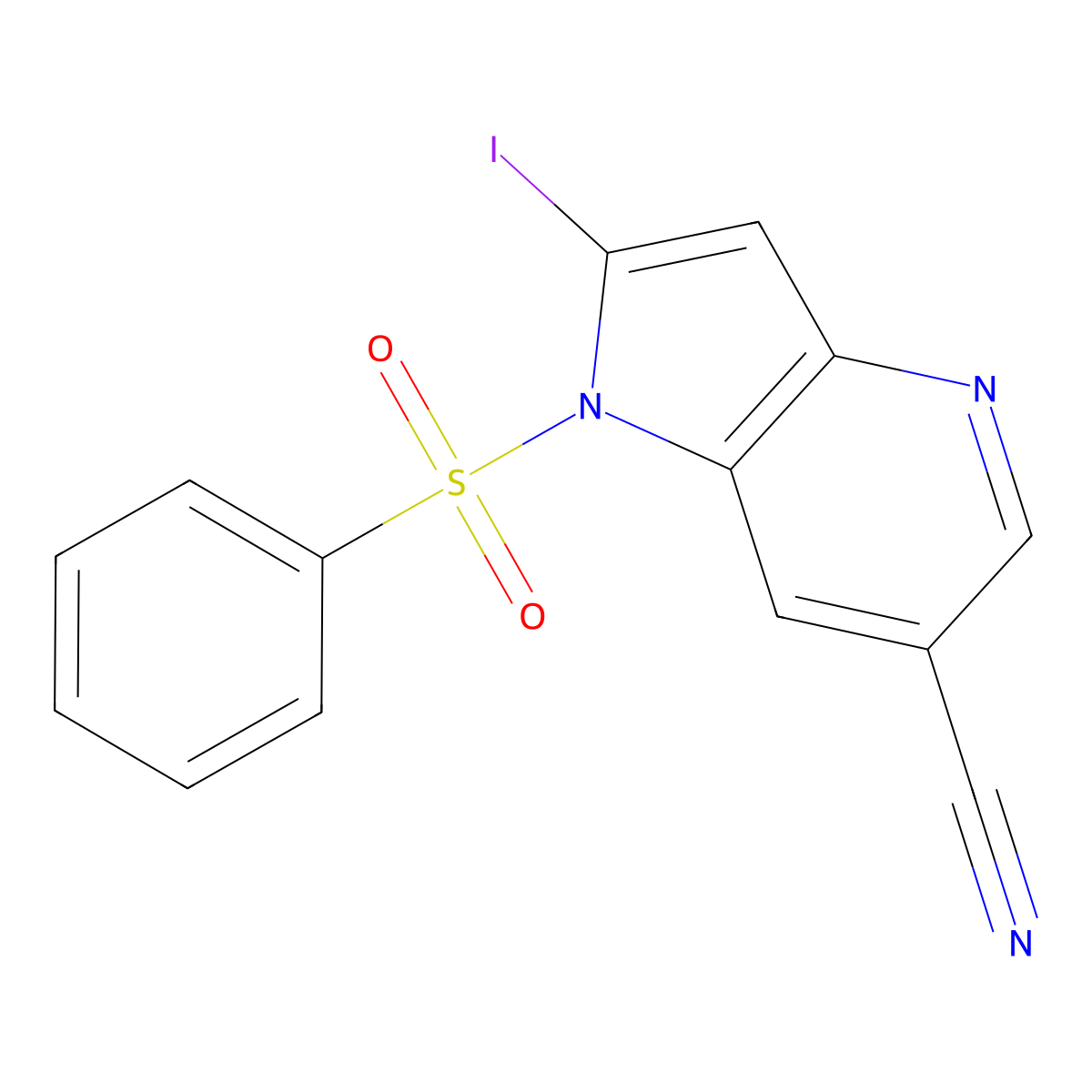 1-(Phenylsulfonyl)-6-cyano-2-iodo-4-azaindole molecular structure, CAS 1260381-51-8