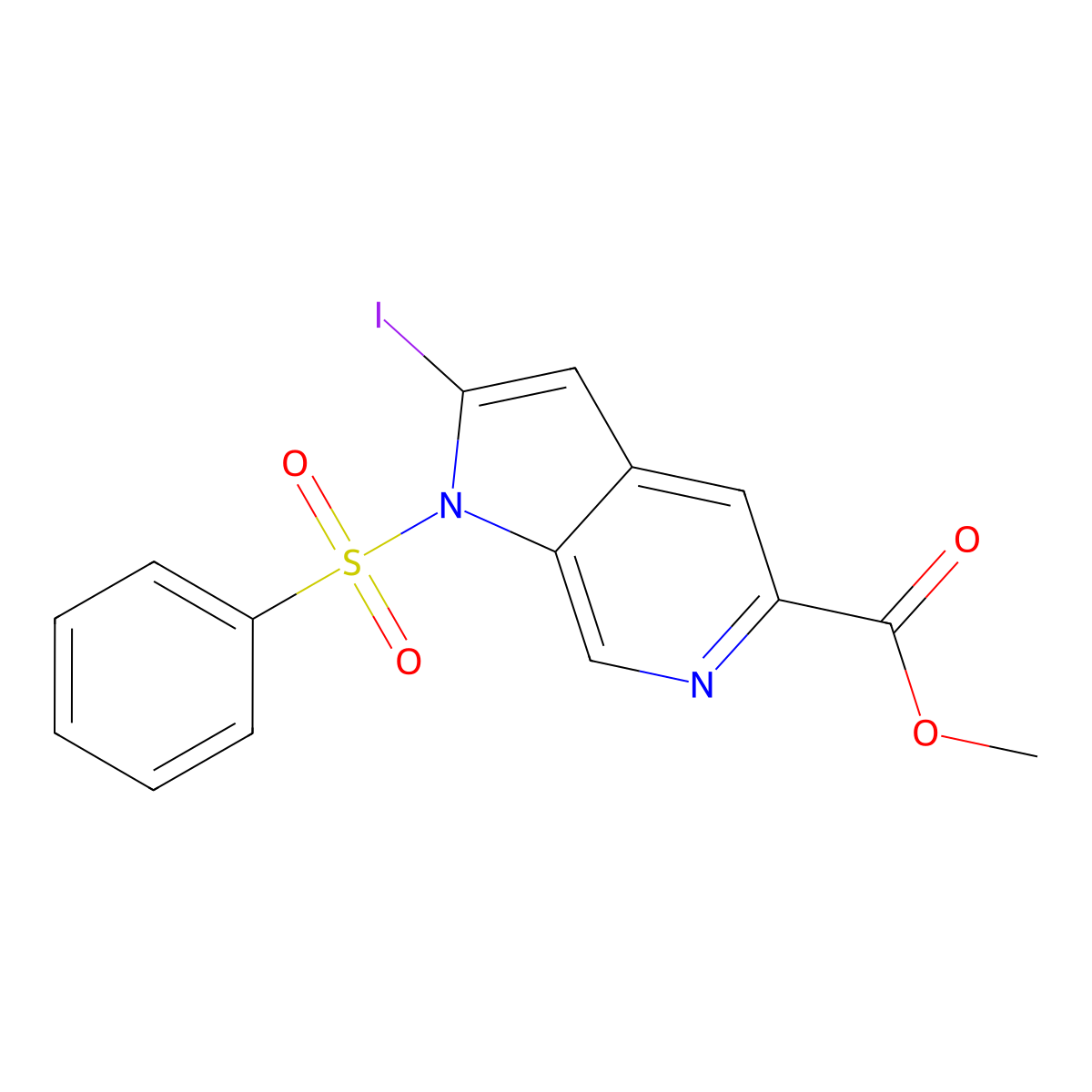 1-(Phenylsulfonyl)-2-iodo-6-azaindole-5-carboxylic acid methyl ester molecular structure, CAS 1260381-53-0