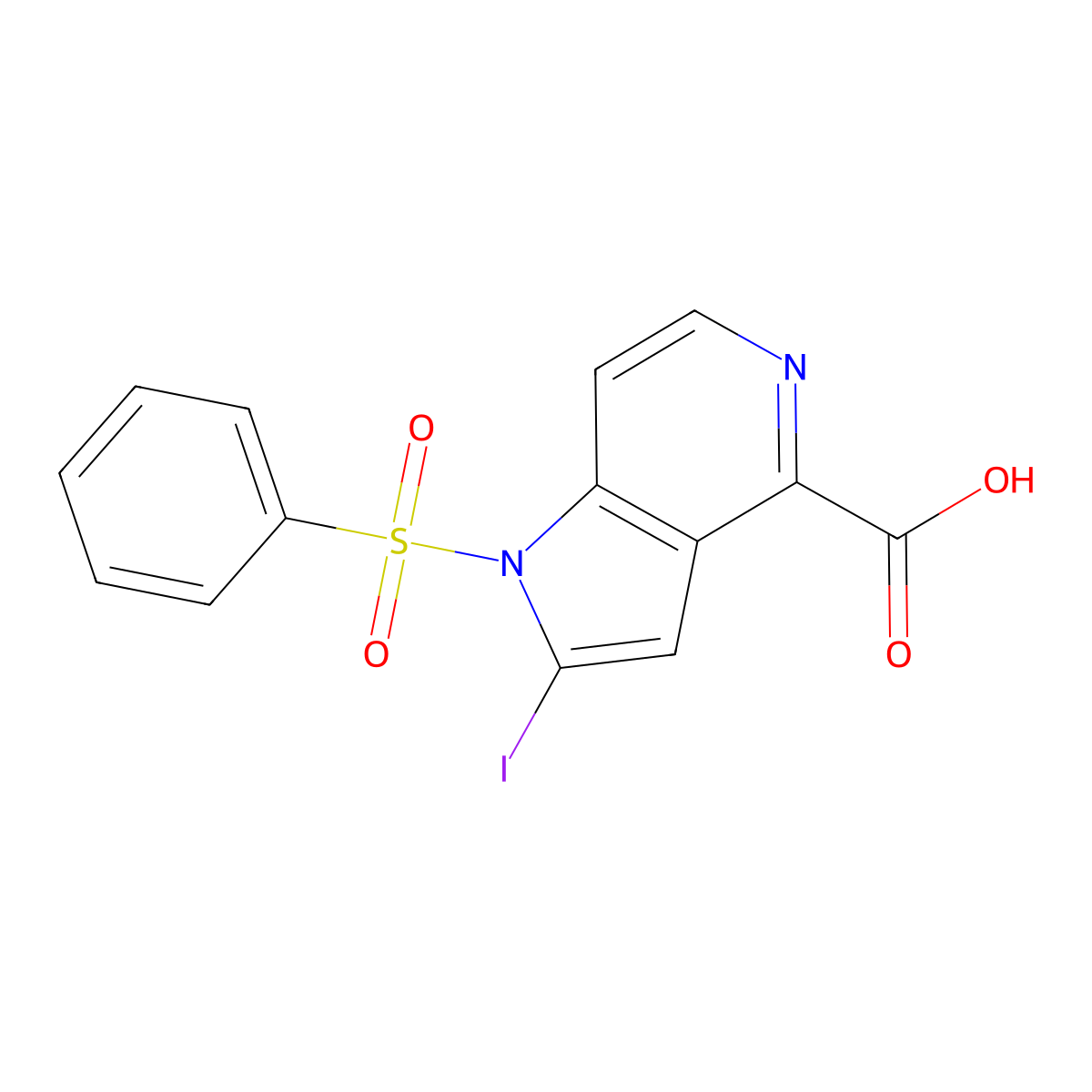1-(Phenylsulfonyl)-2-iodo-5-azaindole-4-carboxylic acid molecular structure, CAS 1260382-34-0