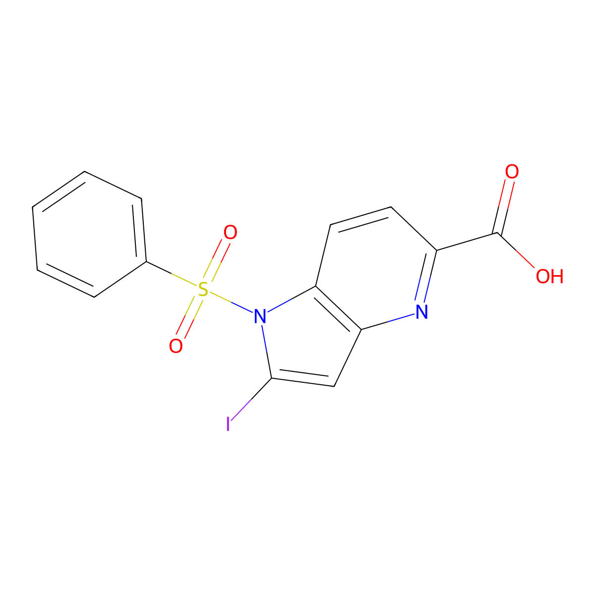 1-(Phenylsulfonyl)-2-iodo-4-azaindole-5-carboxylic acid molecular structure, CAS 1260383-06-9