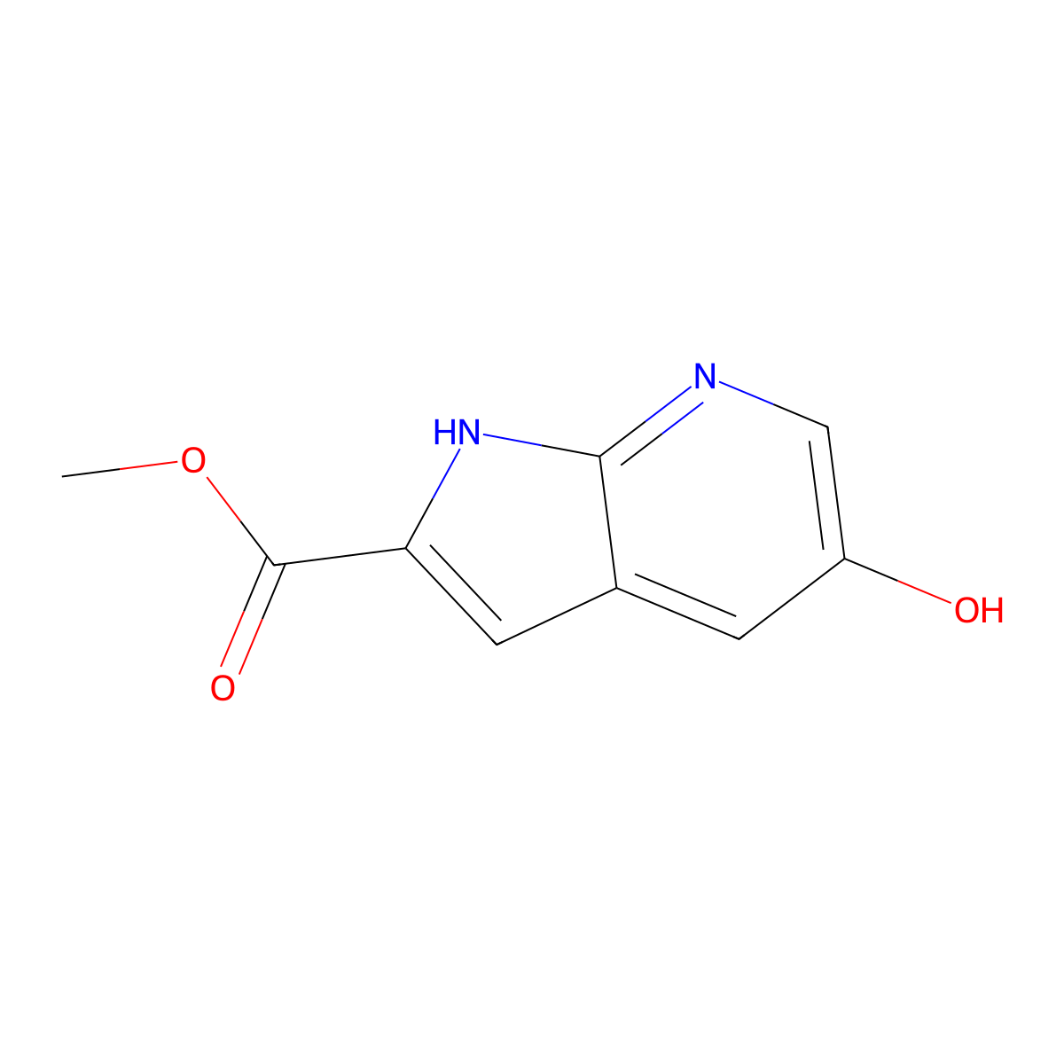 methyl5-hydroxy-1H-pyrrolo[2,3-b]pyridine-2-carboxylate molecular structure, CAS 1260383-65-0