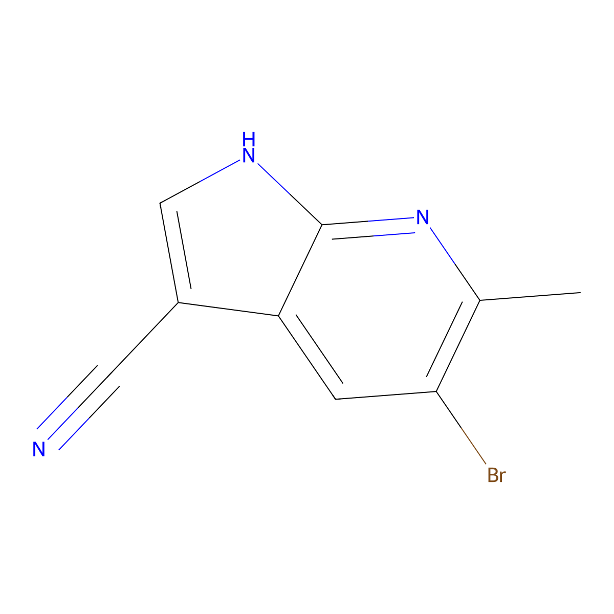 5-Bromo-6-methyl-1H-pyrrolo[2,3-b]pyridine-3-carbonitrile molecular structure, CAS 1260383-92-3